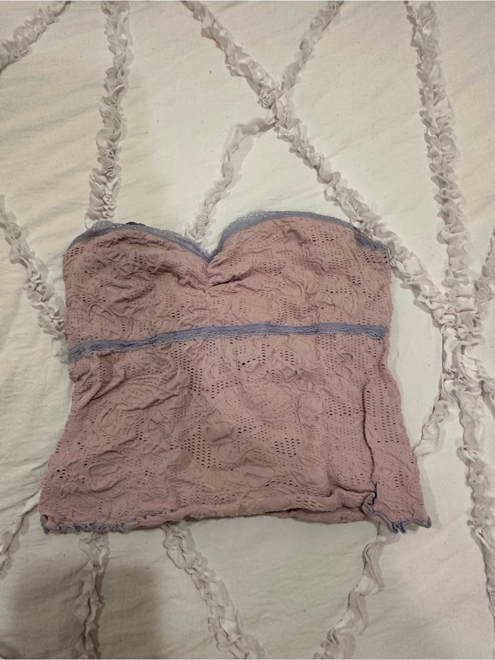 Lace Trim Strapless Bustier Top - Blush Pink